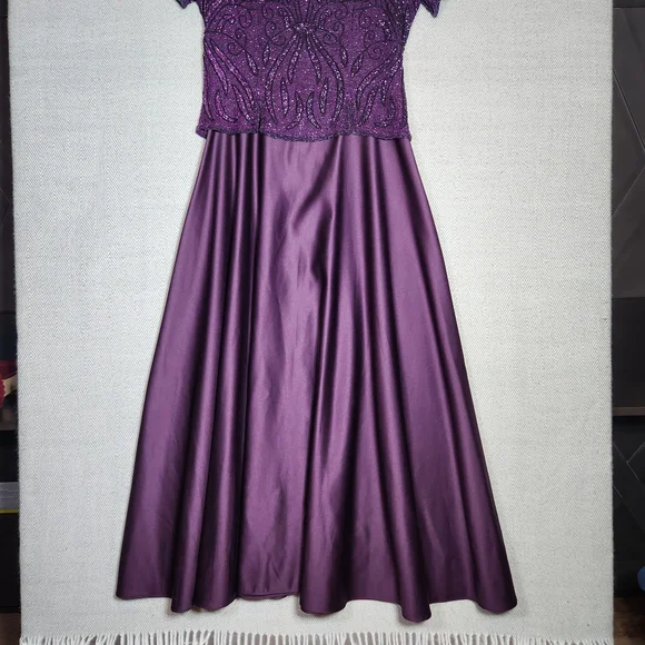 Vintage Stenay Plum Purple Glass Beaded 100% Silk Maxi Dress Womens Size 14 - Picture 12 of 15